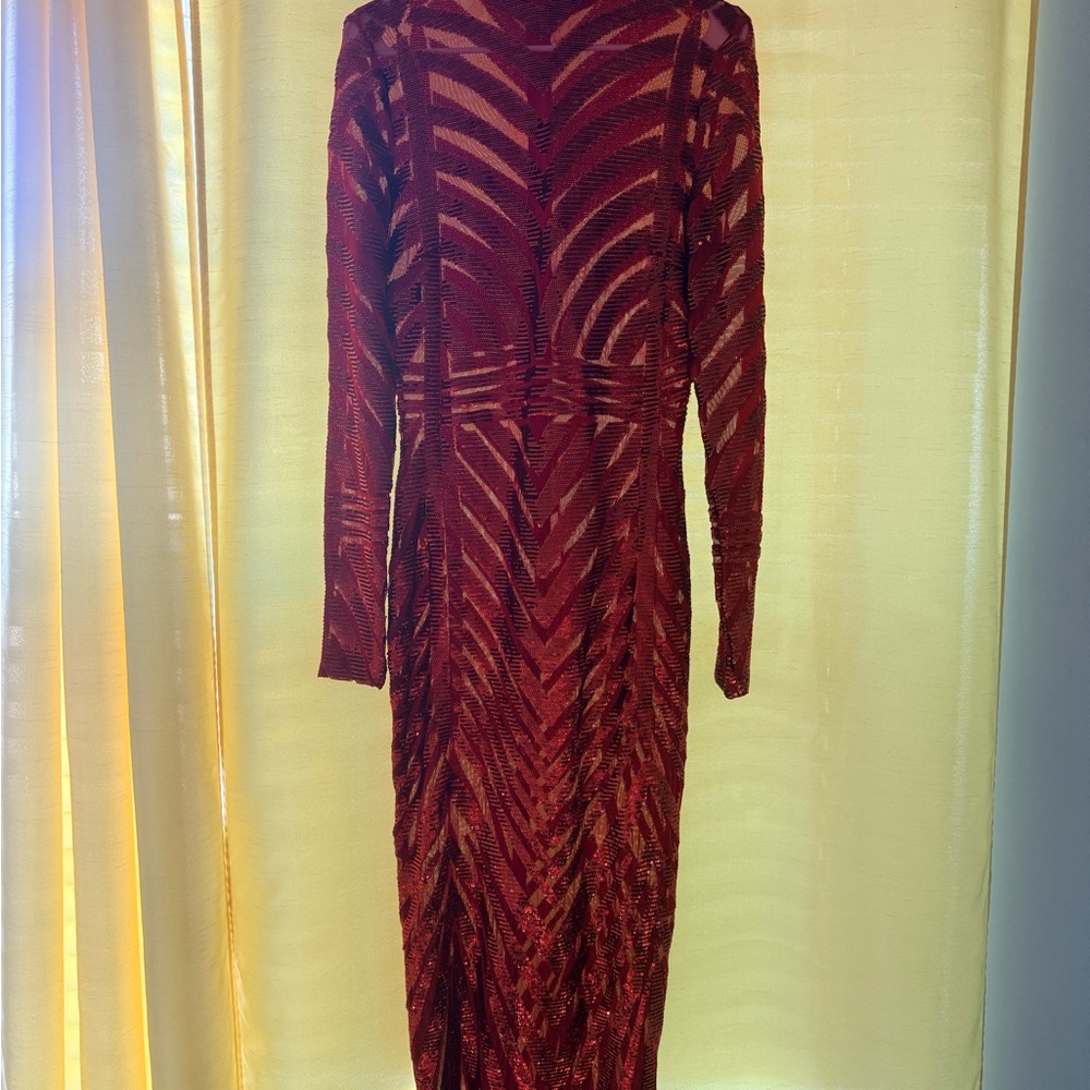 Fashion Nova red Long-Sleeve sequin Dress